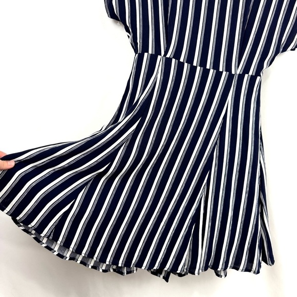 Bp Nordstrom Women’s XXS Button Front Prairie Mini Dress Navy Stripped Nautical - Picture 9 of 14